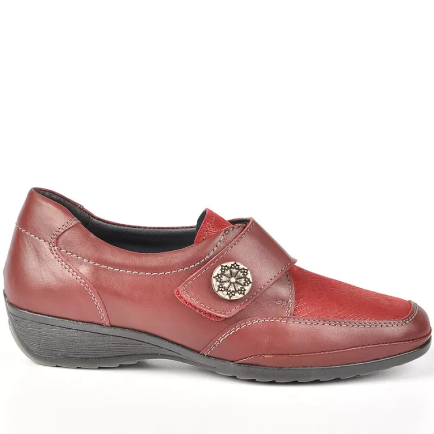 Chaussures Confort | LADY CONFORT Derbies Confort Avec Boutons Fantaisies Bordeaux
