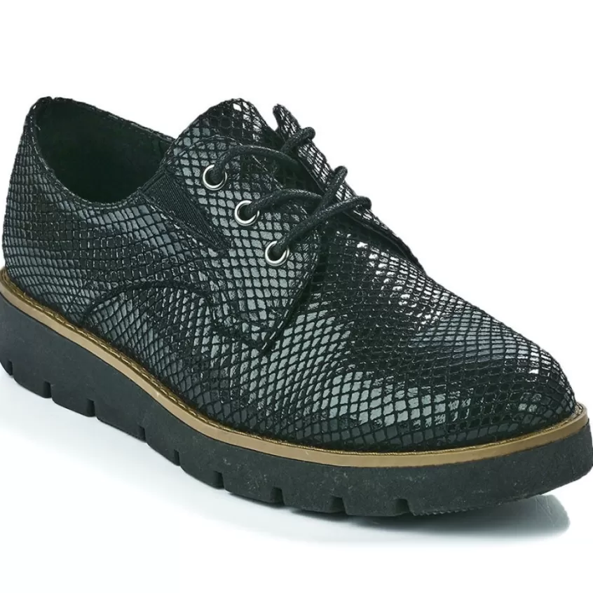 Chaussures Confort | SCALINA Derbies Confort Femme Noir Effet Reptile