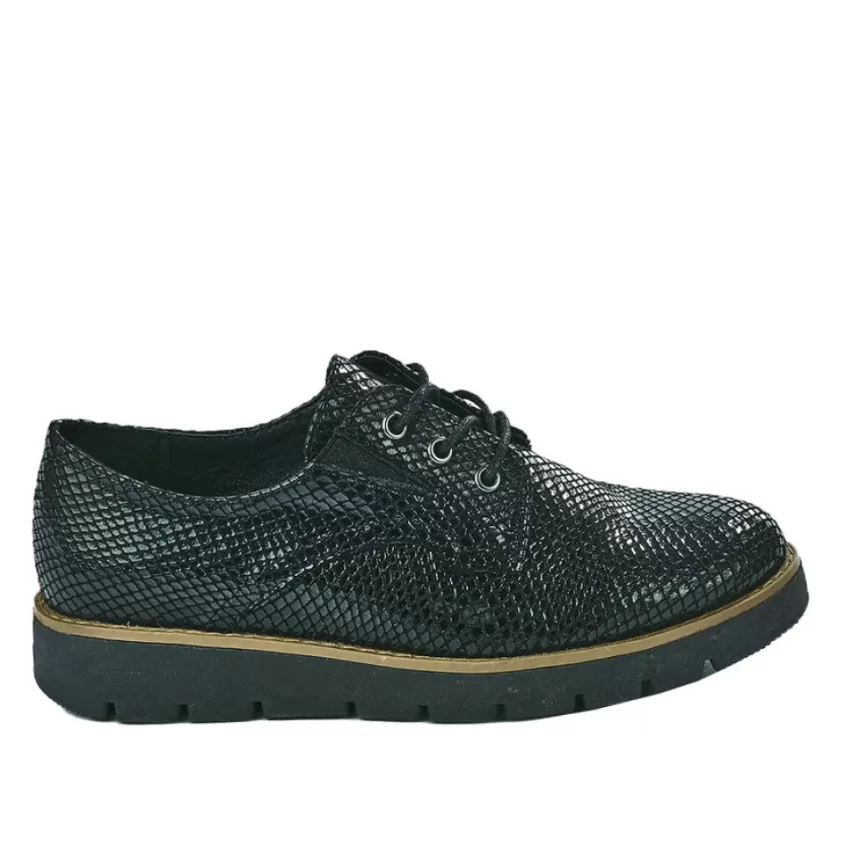 Chaussures Confort | SCALINA Derbies Confort Femme Noir Effet Reptile