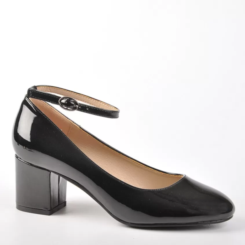 Escarpins | VICE VERSA Escarpins A Brides Femme Vernis Noir Talon Carre