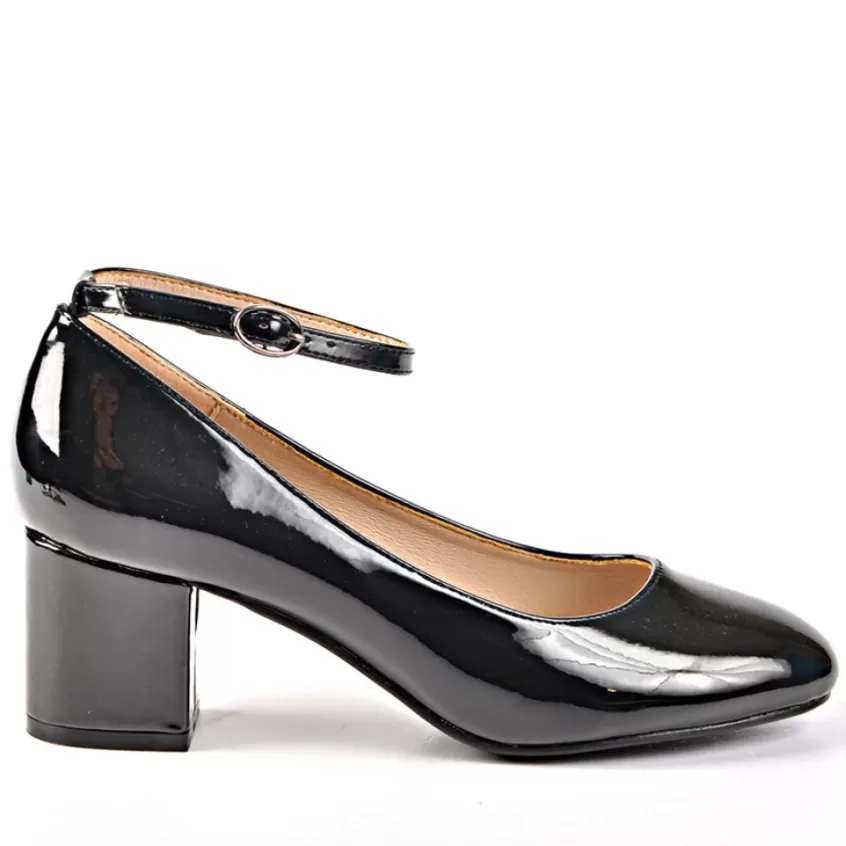 Escarpins | VICE VERSA Escarpins A Brides Femme Vernis Noir Talon Carre