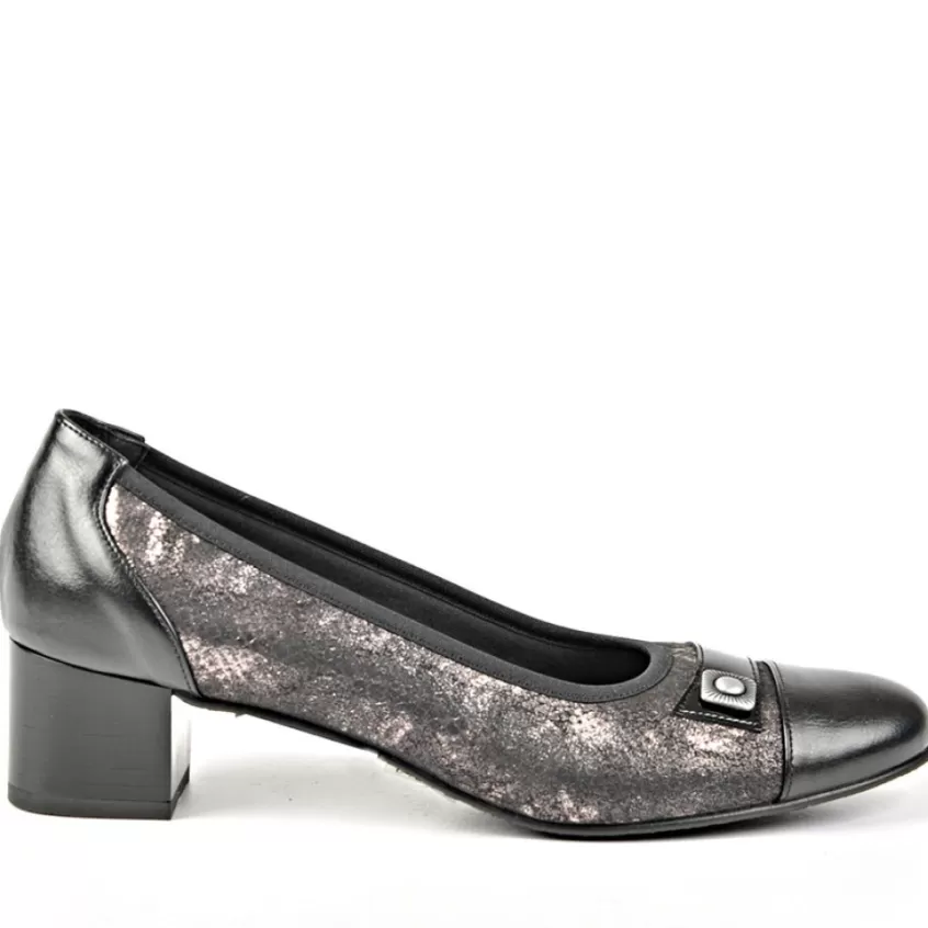 Chaussures Confort | LADY CONFORT Escarpins Bi-Matieres Confortables Noir 4Cm