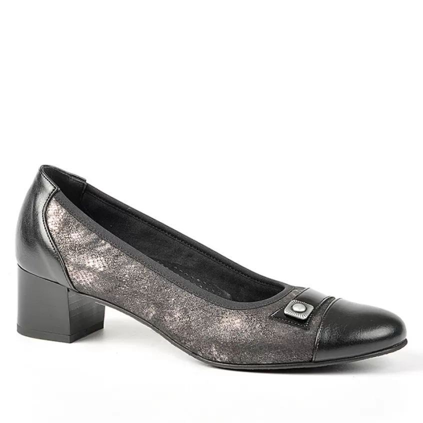 Chaussures Confort | LADY CONFORT Escarpins Bi-Matieres Confortables Noir 4Cm