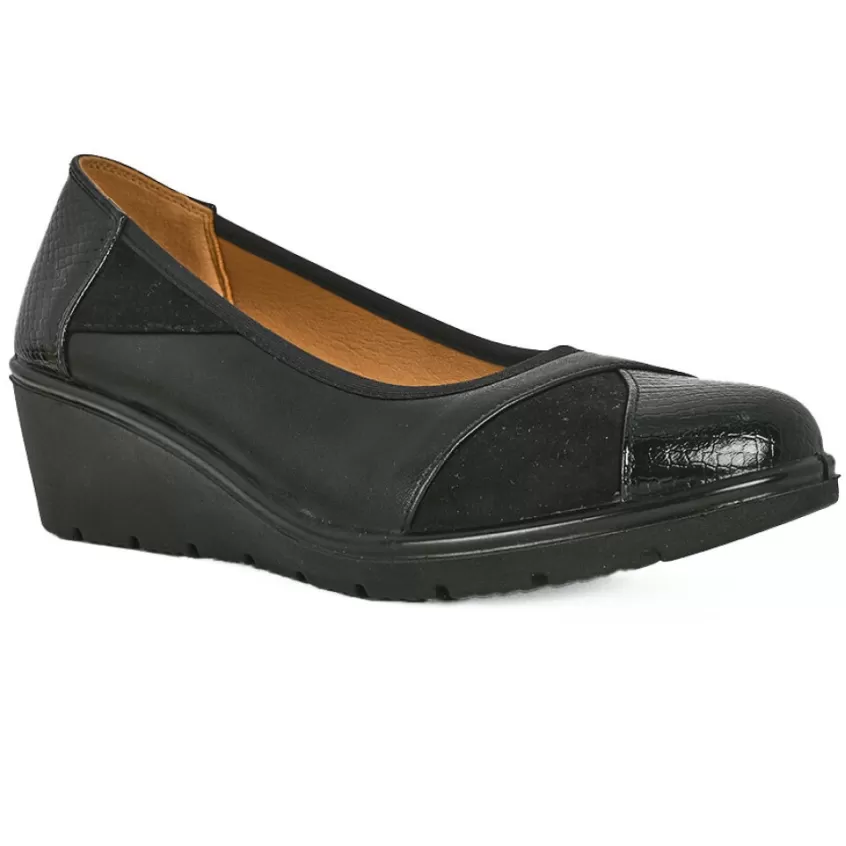 Chaussures Confort | SCALINA Escarpins Compenses Bi-Matieres Noir