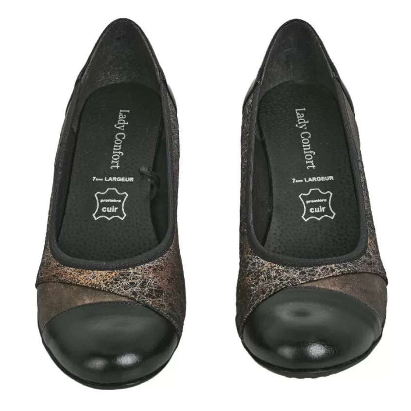 Chaussures Confort | LADY CONFORT Escarpins Confort Femme Noir Et Bronze