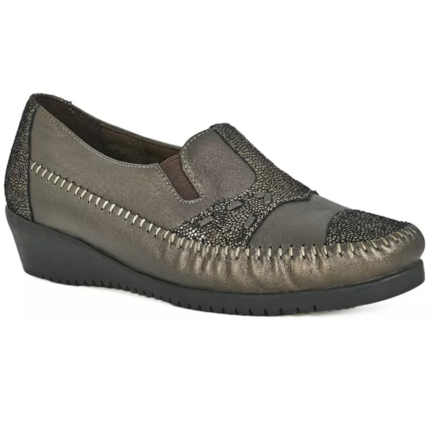 Chaussures Confort | LADY CONFORT Mocassins Confort Femme Bronze Avec Elastiques