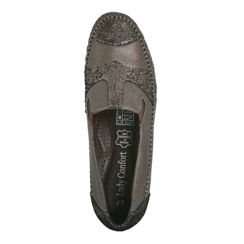 Chaussures Confort | LADY CONFORT Mocassins Confort Femme Bronze Avec Elastiques