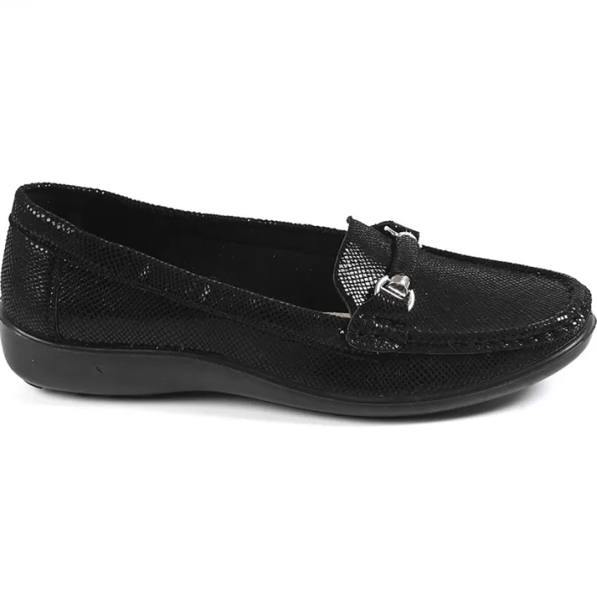Chaussures Confort | LADY CONFORT Mocassins Confort Femme Noir Effet Reptile