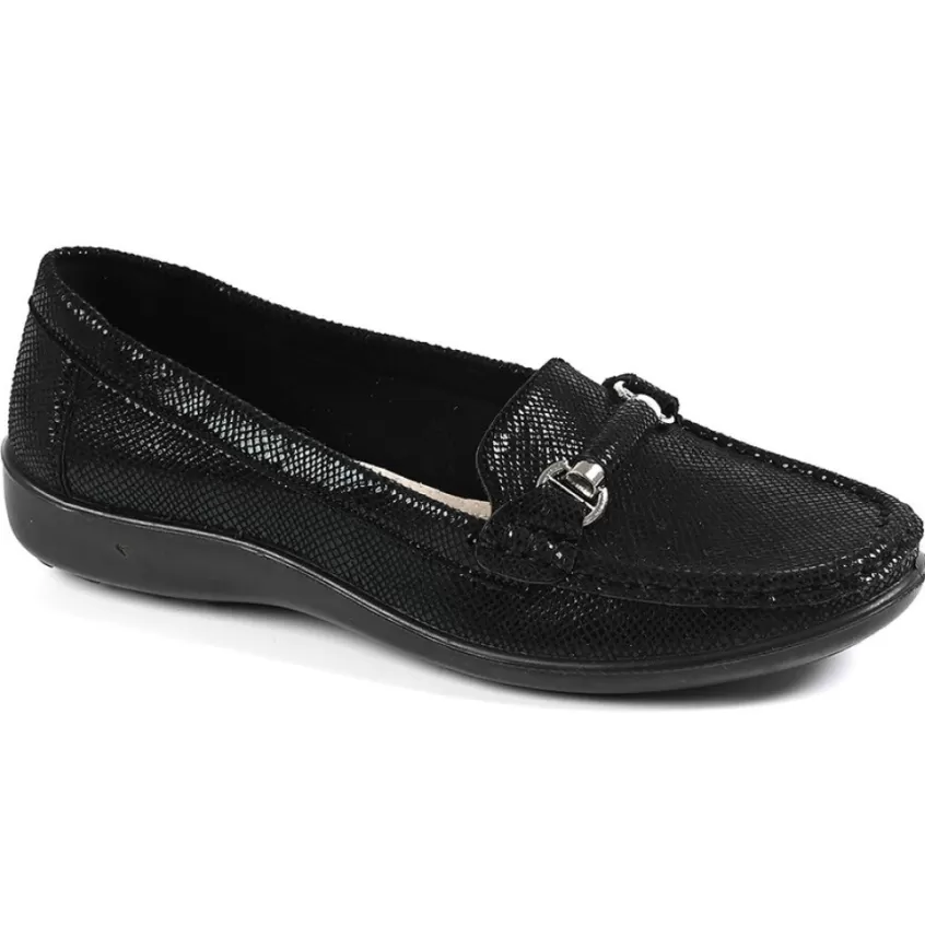 Chaussures Confort | LADY CONFORT Mocassins Confort Femme Noir Effet Reptile