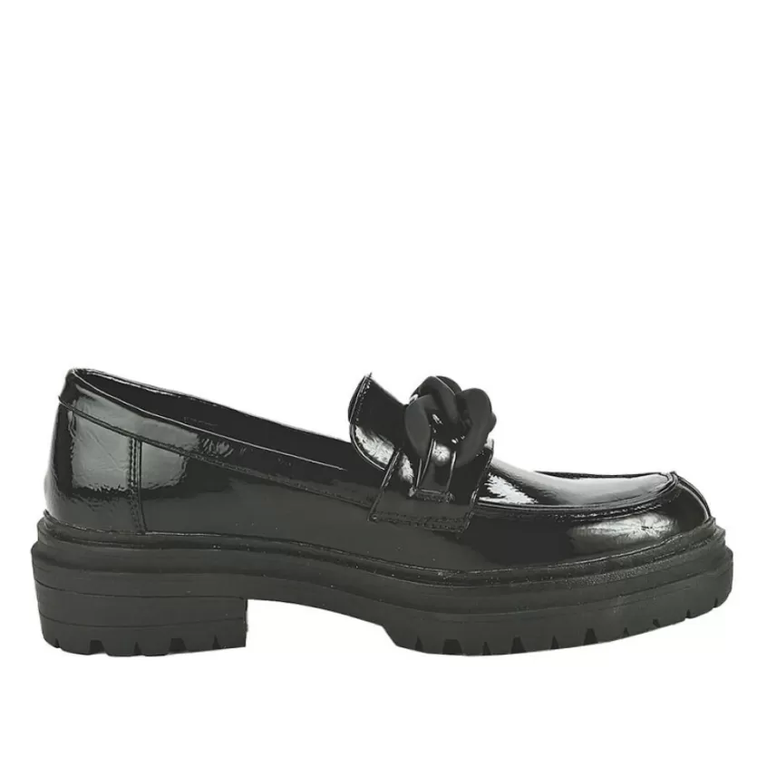 Mocassins | VICE VERSA Mocassins Crantes Vernis Noir Femme A Chaine