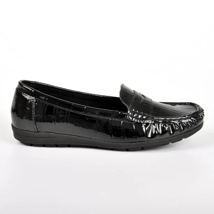 Chaussures Confort | SCALINA Mocassins Femme Avec Effet Croco Noir