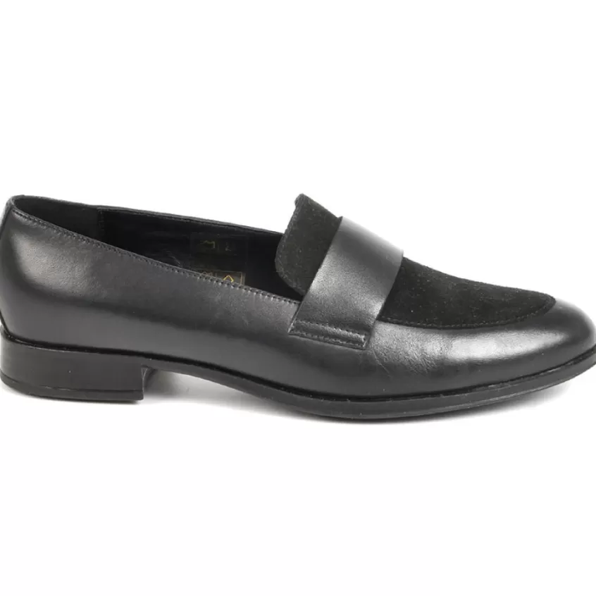 Mocassins | TIPO ALTO Mocassins Femme En Cuir Noir Effet Bi-Matieres