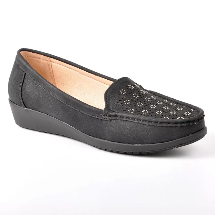 Chaussures Confort | LADY CONFORT Mocassins Femme Noir Avec Strass