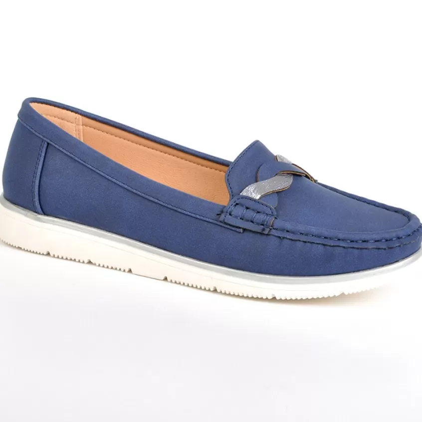 Chaussures Confort | SCALINA Mocassins Femme Bleu Marine En Cuir