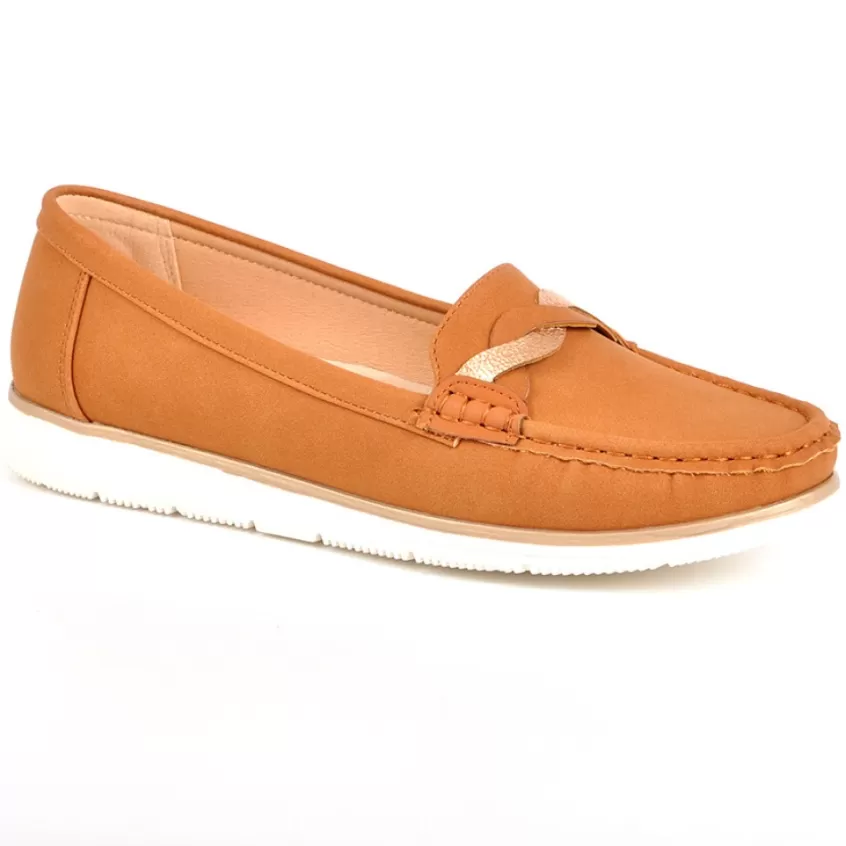 Chaussures Confort | SCALINA Mocassins Femme Camel En Cuir