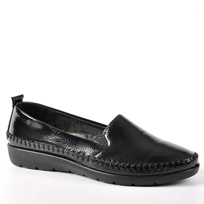 Chaussures Confort | LADY CONFORT Mocassins Noir Vernis Pour Femme