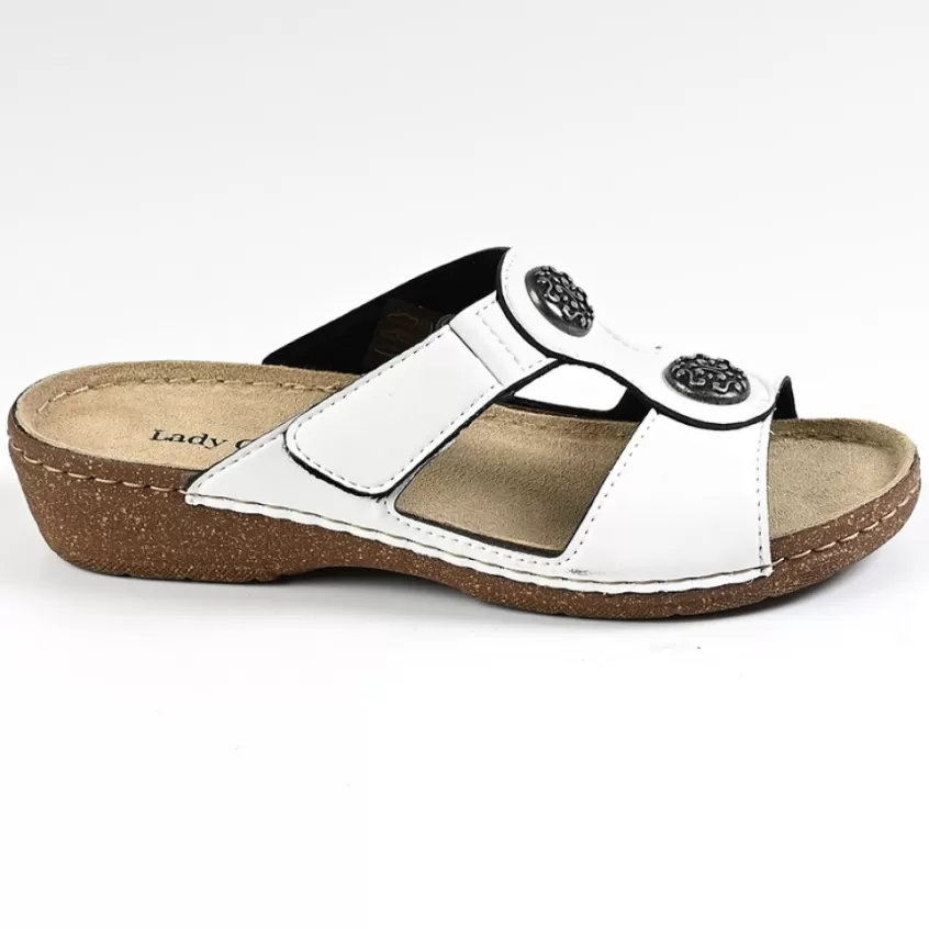Chaussures Confort | LADY CONFORT Mules Compensees Avec Boutons Fantaisies Flex'Is Blanc