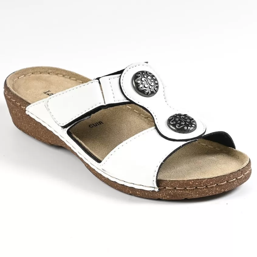 Chaussures Confort | LADY CONFORT Mules Compensees Avec Boutons Fantaisies Flex'Is Blanc