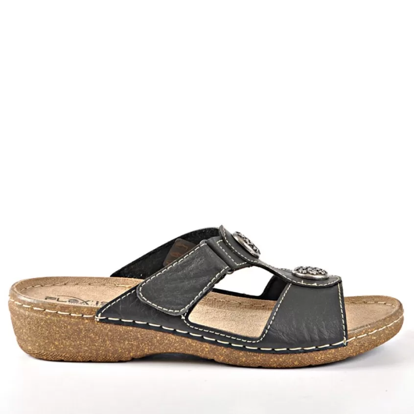 Chaussures Confort | LADY CONFORT Mules Compensees Avec Boutons Fantaisies Flex'Is Noir