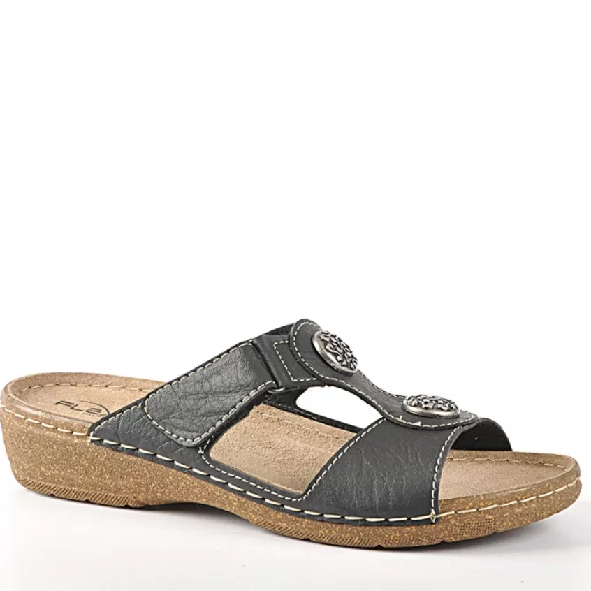 Chaussures Confort | LADY CONFORT Mules Compensees Avec Boutons Fantaisies Flex'Is Noir