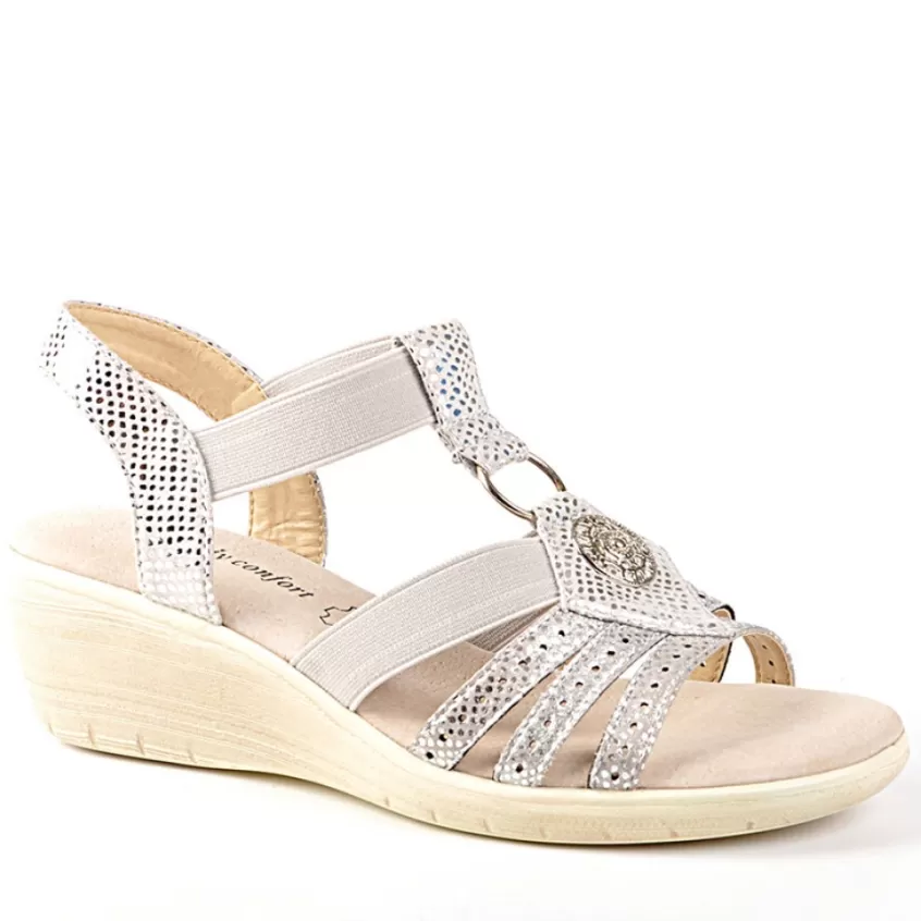Chaussures Confort | LADY CONFORT Sandales Compensees Avec Elastiques Argente