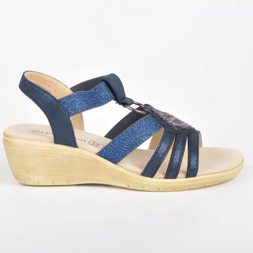 Chaussures Confort | LADY CONFORT Sandales Compensees Avec Strass Bleu Marine