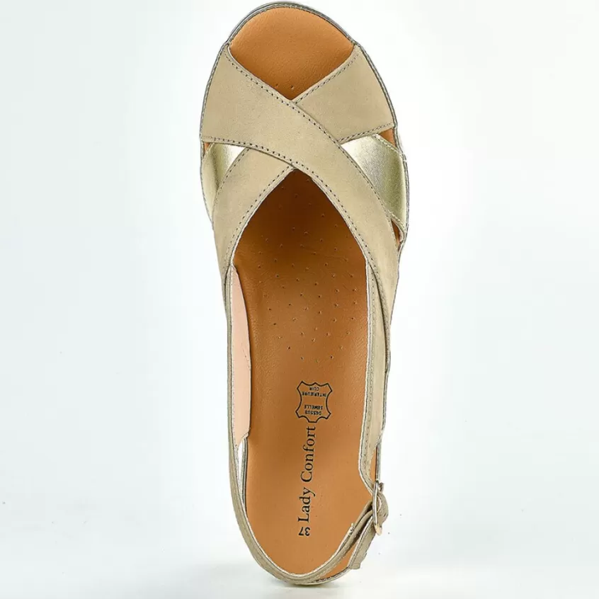 Chaussures Confort | LADY CONFORT Sandales Compensees Bicolores Femme Beige