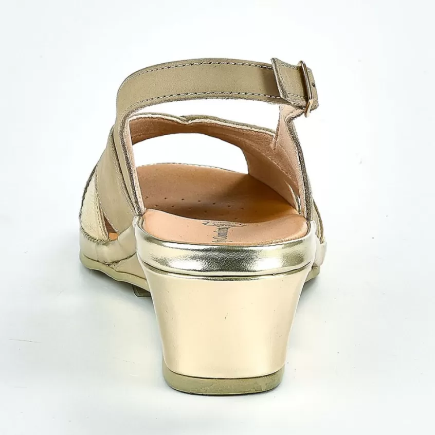 Chaussures Confort | LADY CONFORT Sandales Compensees Bicolores Femme Beige
