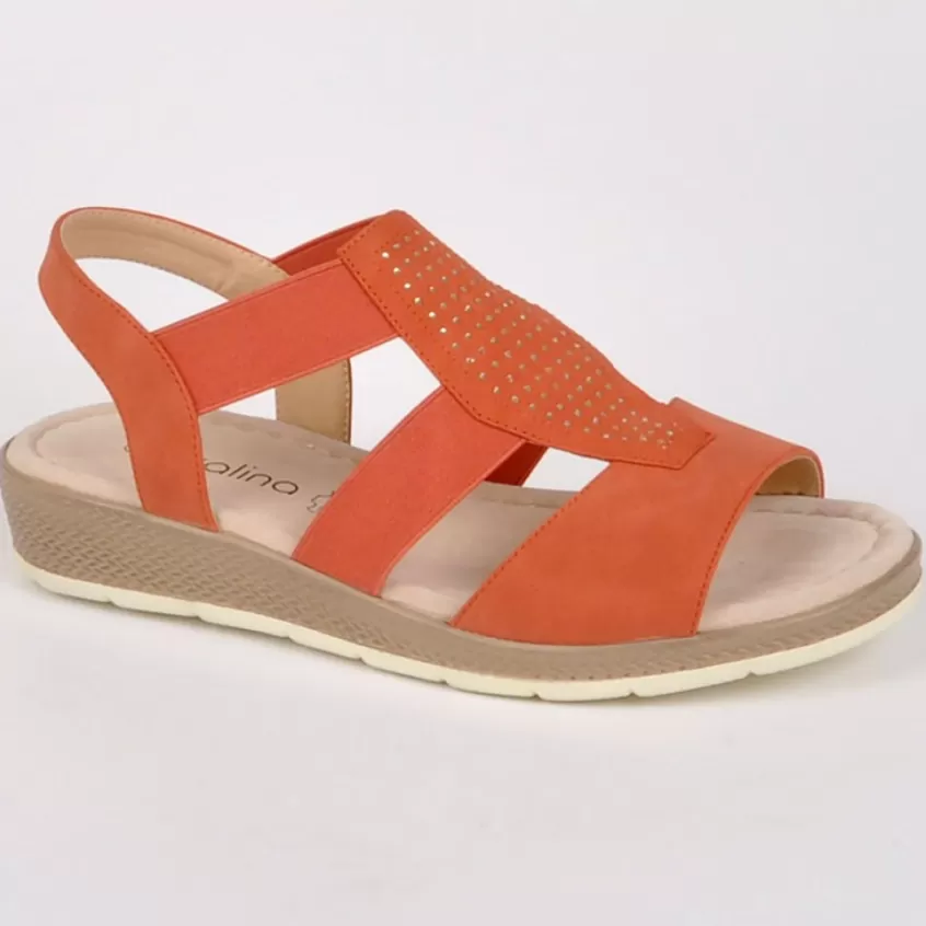 Chaussures Confort | SCALINA Sandales Compensees Femme Avec Strass Orange