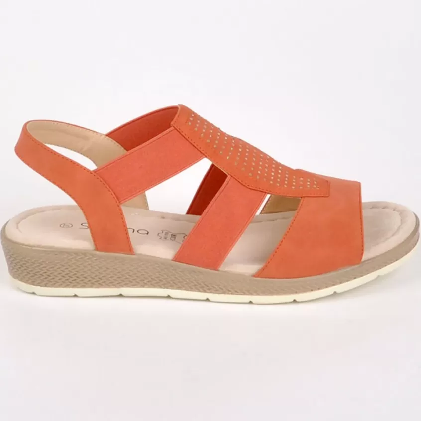 Chaussures Confort | SCALINA Sandales Compensees Femme Avec Strass Orange