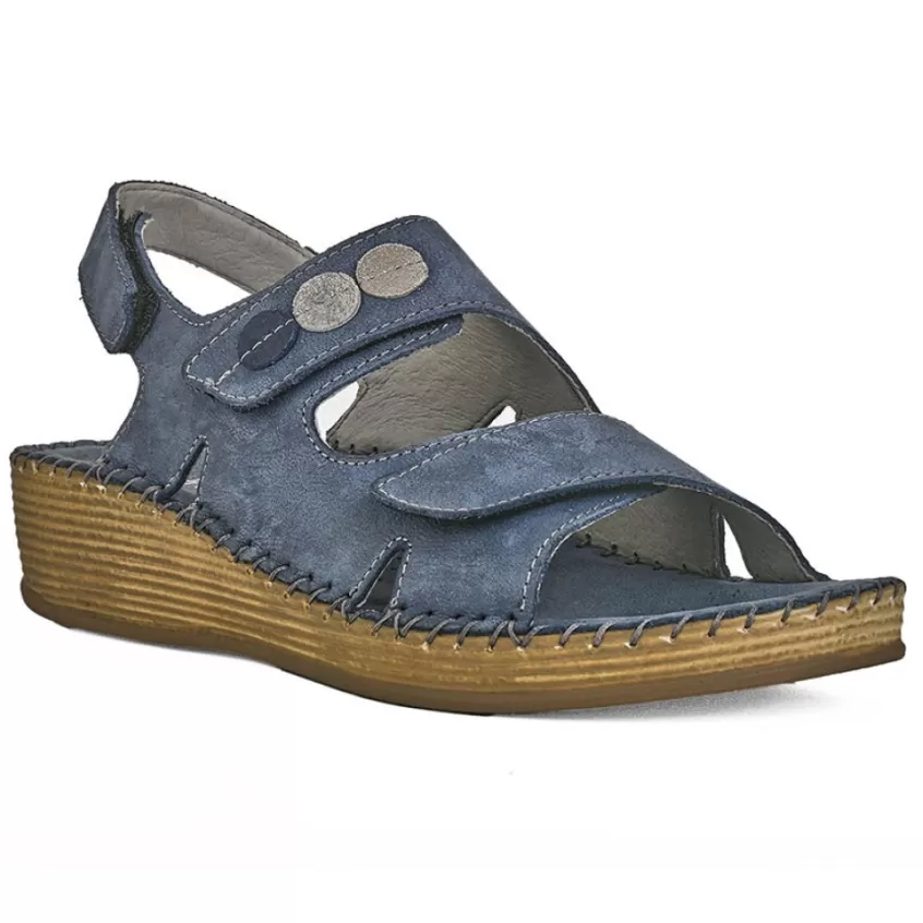 Chaussures Confort | LADY CONFORT Sandales Compensees Femme Cuir Bleu Marine