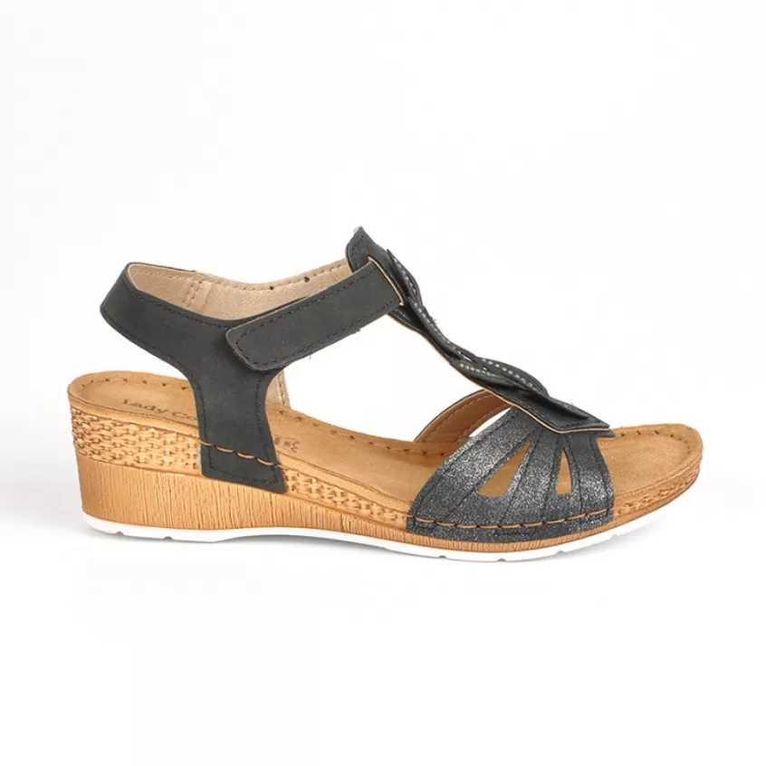 Chaussures Confort | LADY CONFORT Sandales Compensees Femme Noir