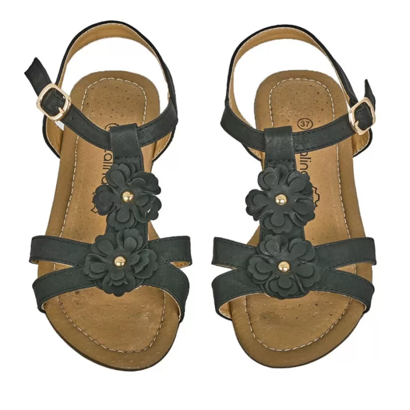 Chaussures Confort | SCALINA Sandales Confort A Talons Femme Noir A Fleurs