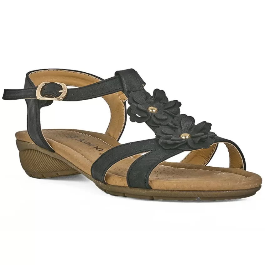 Chaussures Confort | SCALINA Sandales Confort A Talons Femme Noir A Fleurs