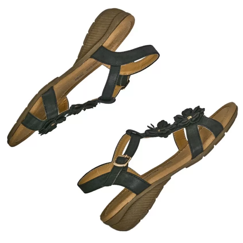 Chaussures Confort | SCALINA Sandales Confort A Talons Femme Noir A Fleurs