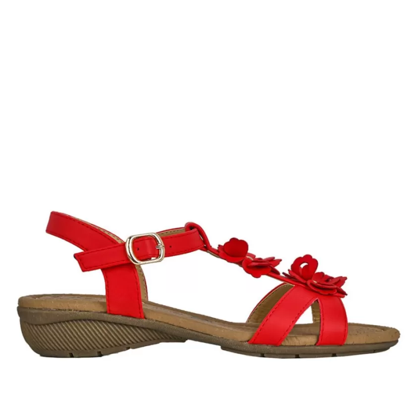 Chaussures Confort | SCALINA Sandales Confort A Talons Femme Rouge A Fleurs