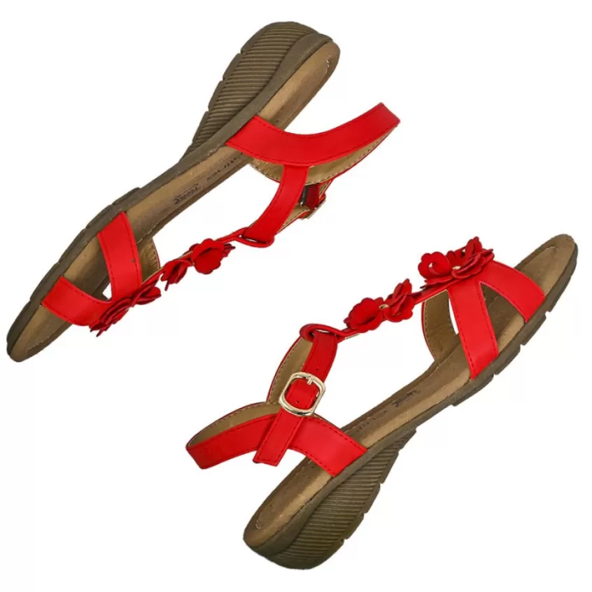 Chaussures Confort | SCALINA Sandales Confort A Talons Femme Rouge A Fleurs