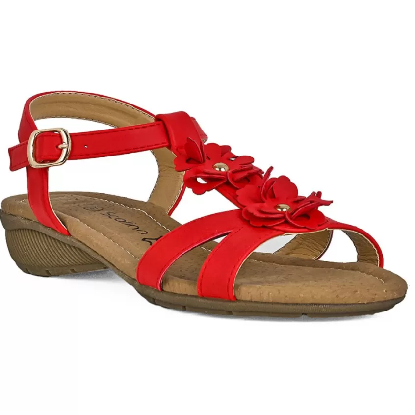 Chaussures Confort | SCALINA Sandales Confort A Talons Femme Rouge A Fleurs