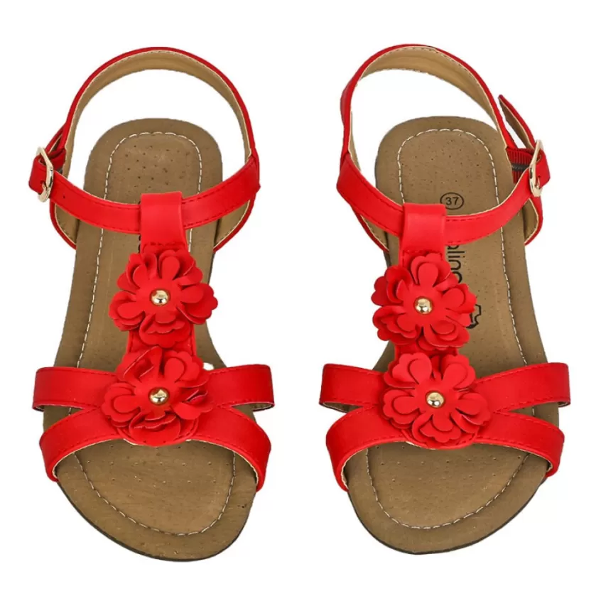 Chaussures Confort | SCALINA Sandales Confort A Talons Femme Rouge A Fleurs