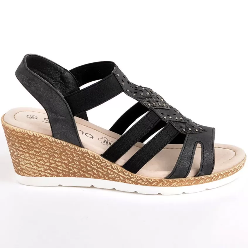 Chaussures Confort | SCALINA Sandales Femme Compensees Avec Elastiques Noir