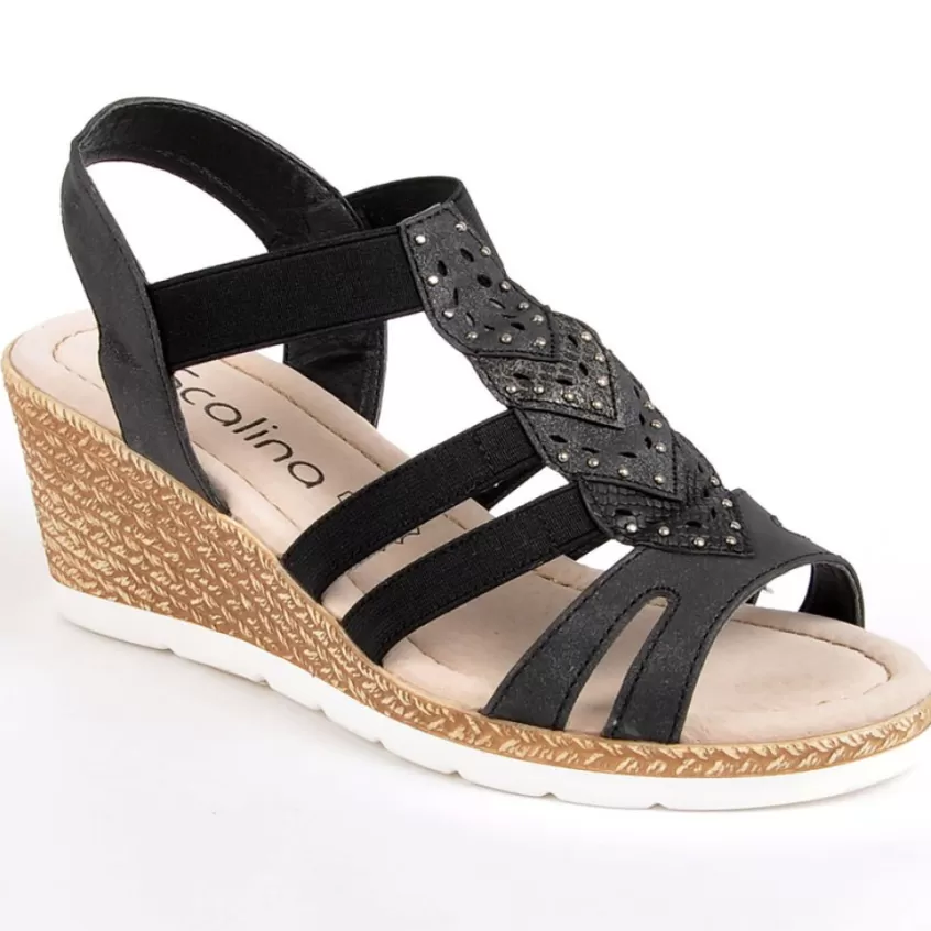 Chaussures Confort | SCALINA Sandales Femme Compensees Avec Elastiques Noir