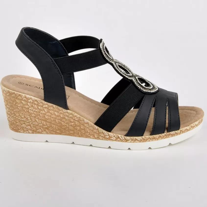 Chaussures Confort | SCALINA Sandales Femme Compensees Avec Strass Bleu Marine