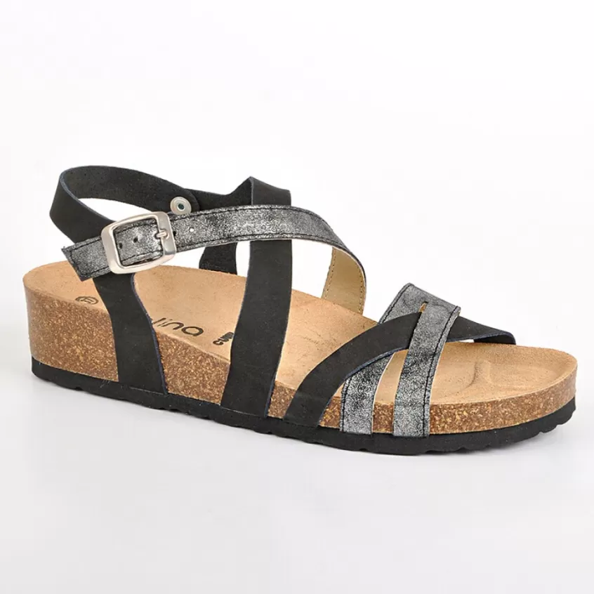 Chaussures Confort | SCALINA Sandales Femme Compensees Noir Et Gris