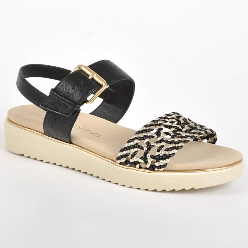 Chaussures Confort | SCALINA Sandales Femme Noir Et Or