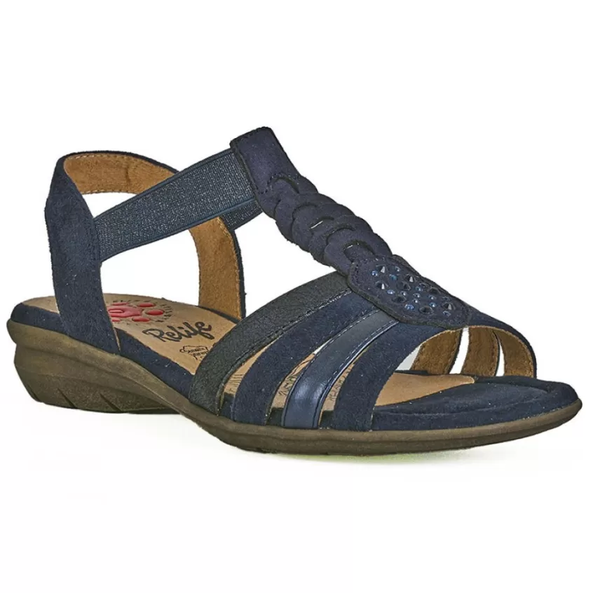 Chaussures Confort | RELIFE Sandales Plates Avec Strass Bleu