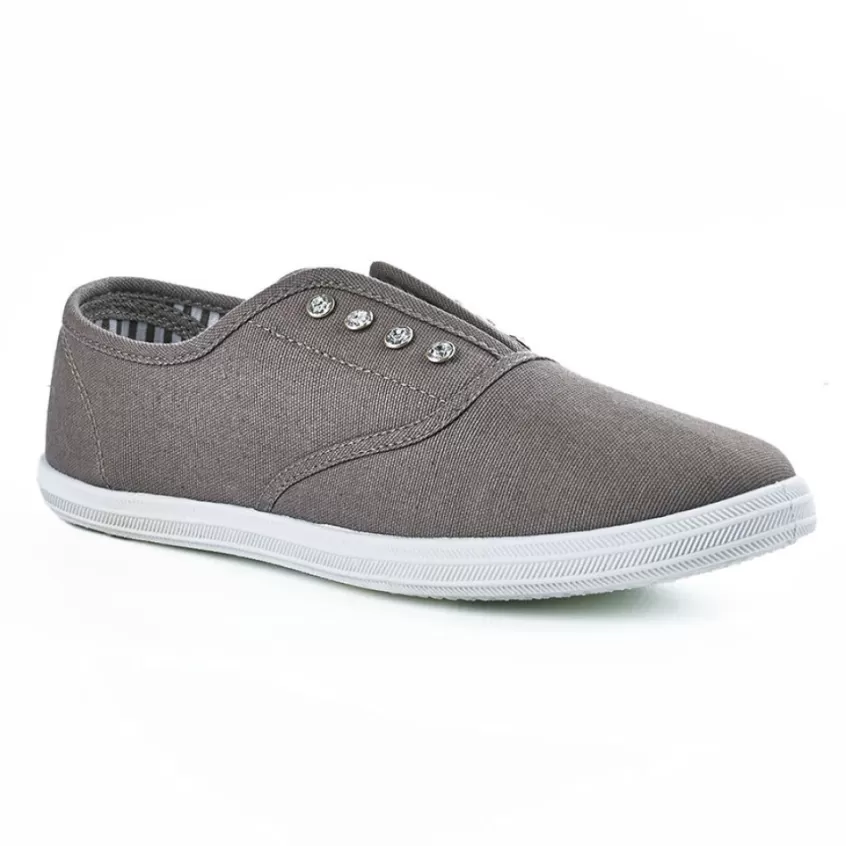 Baskets, Sneakers | STREET LIFE Tennis Femme En Toile Grise A Strass