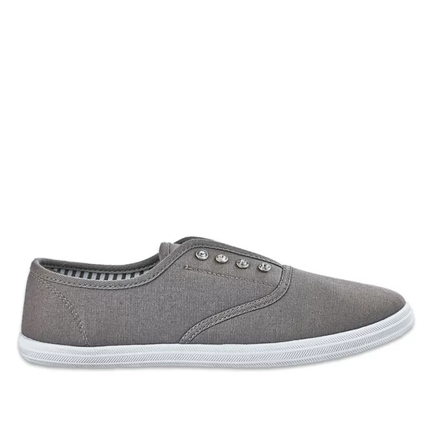Baskets, Sneakers | STREET LIFE Tennis Femme En Toile Grise A Strass